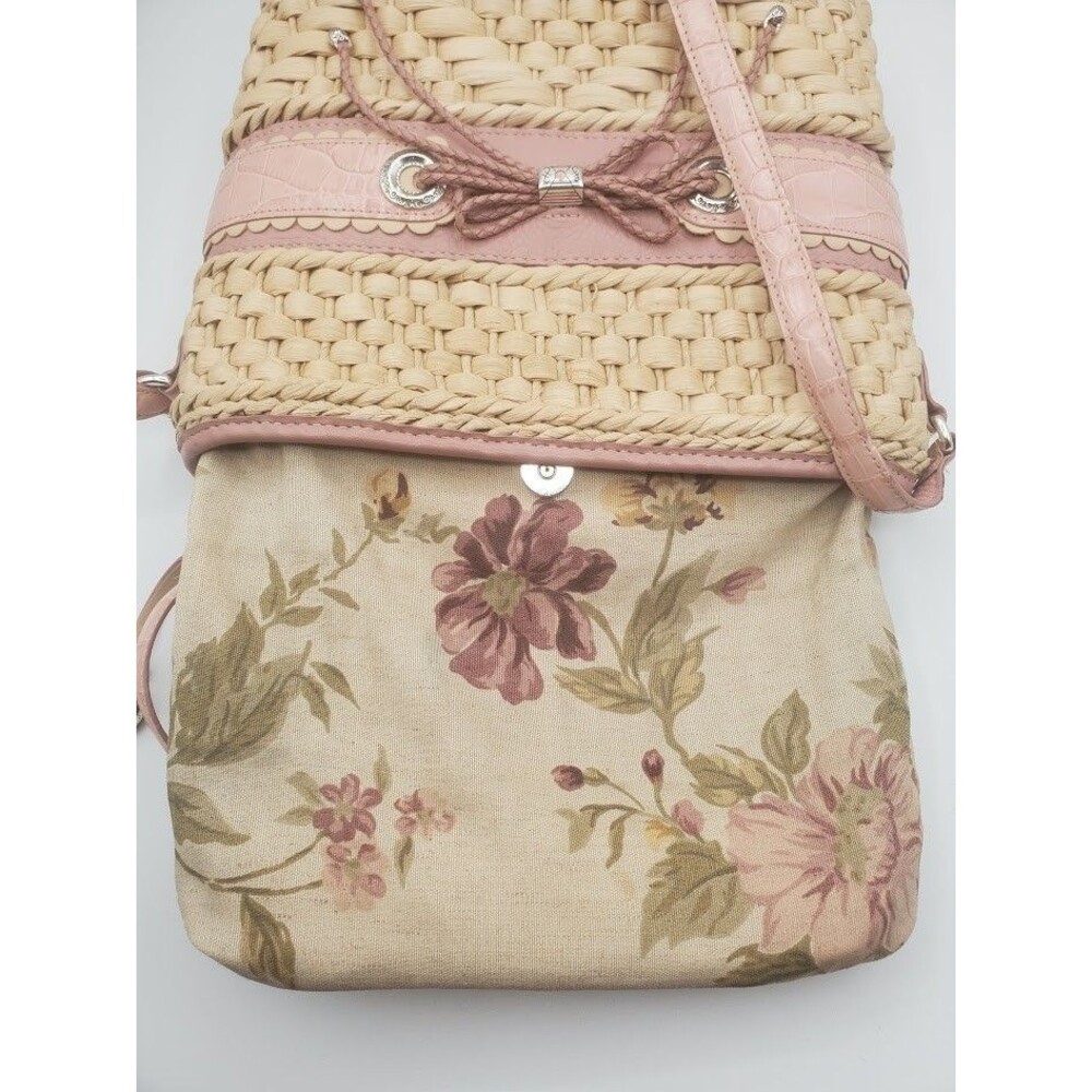 Brighton Purse Straw Handbag Pink Leather Trim  Floral Woven Basket Read - Picture 5 of 15
